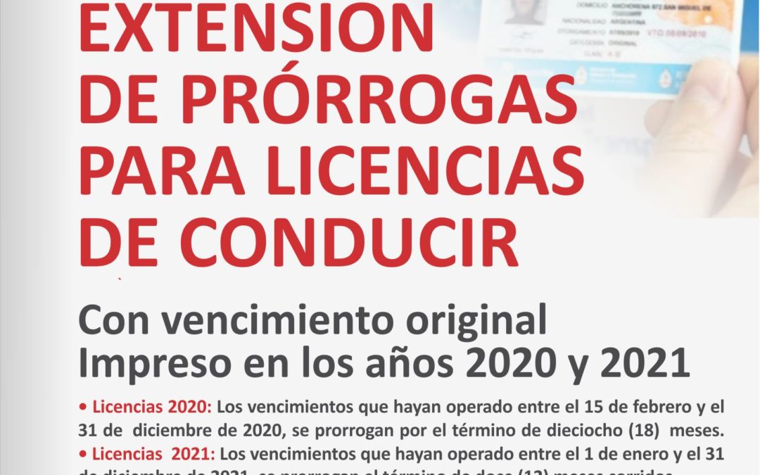 Extensión de Prórrogas para Licencias con vencimiento original impreso en los años 2020 y 2021