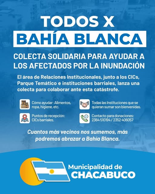 Todos por Bahía Blanca: Colecta solidaria por los afectados