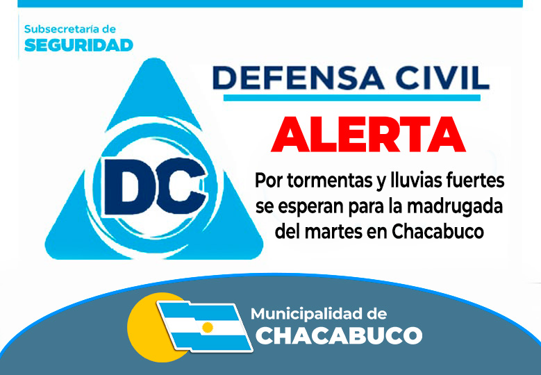 Alerta por tormentas y lluvias fuertes se esperan para la madrugada del martes en Chacabuco