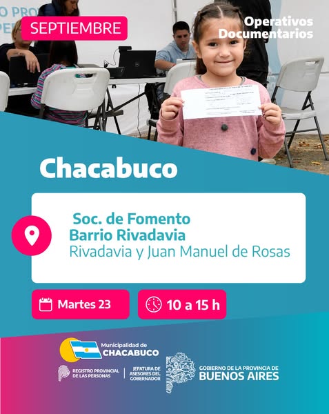 Lunes y martes, nuevo Operativo de Documentación en Chacabuco