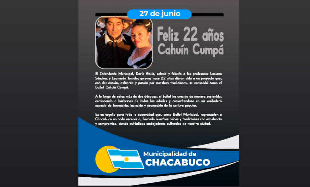 Felicitaciones por estos 22 años de trayectoria y por el valioso aporte que realizan a la cultura de Chacabuco
