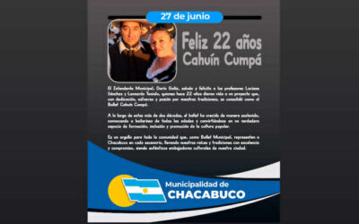 Felicitaciones por estos 22 años de trayectoria y por el valioso aporte que realizan a la cultura de Chacabuco